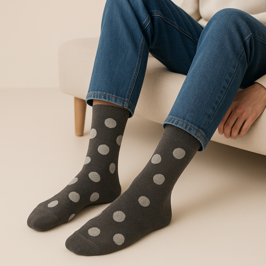 Grey Spotted Crew Length Socks